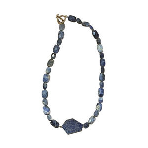 Blue Sodalite Statement Necklace Natural Stone Raw Rough Cut 19" Long